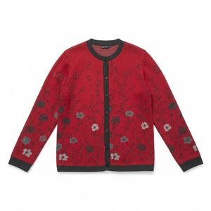 George‎ Red Floral Metallic Knit Button Front Cardigan, Woman's Small Sweater